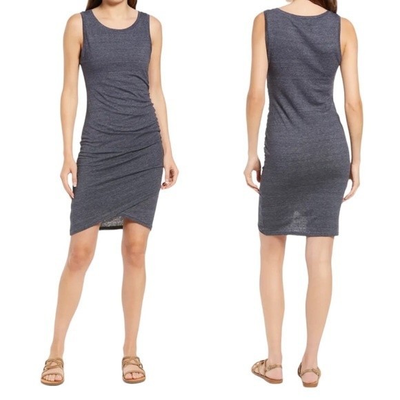 NWT Treasure & Bond | Navy Night Heather Ruched Side Sleeveless Dress - Picture 1 of 6